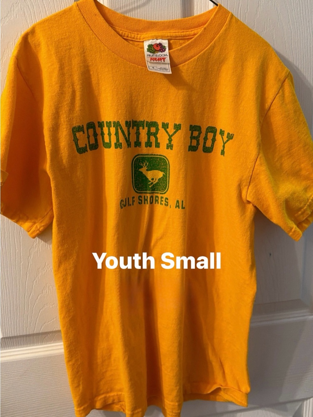 Fruit of the Loom Yellow Youth 'Country Boy' Tee with Green Graphic